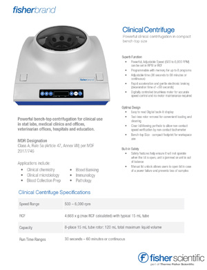 Fiche d'information sur la centrifugeuse clinique Fisherbrand™